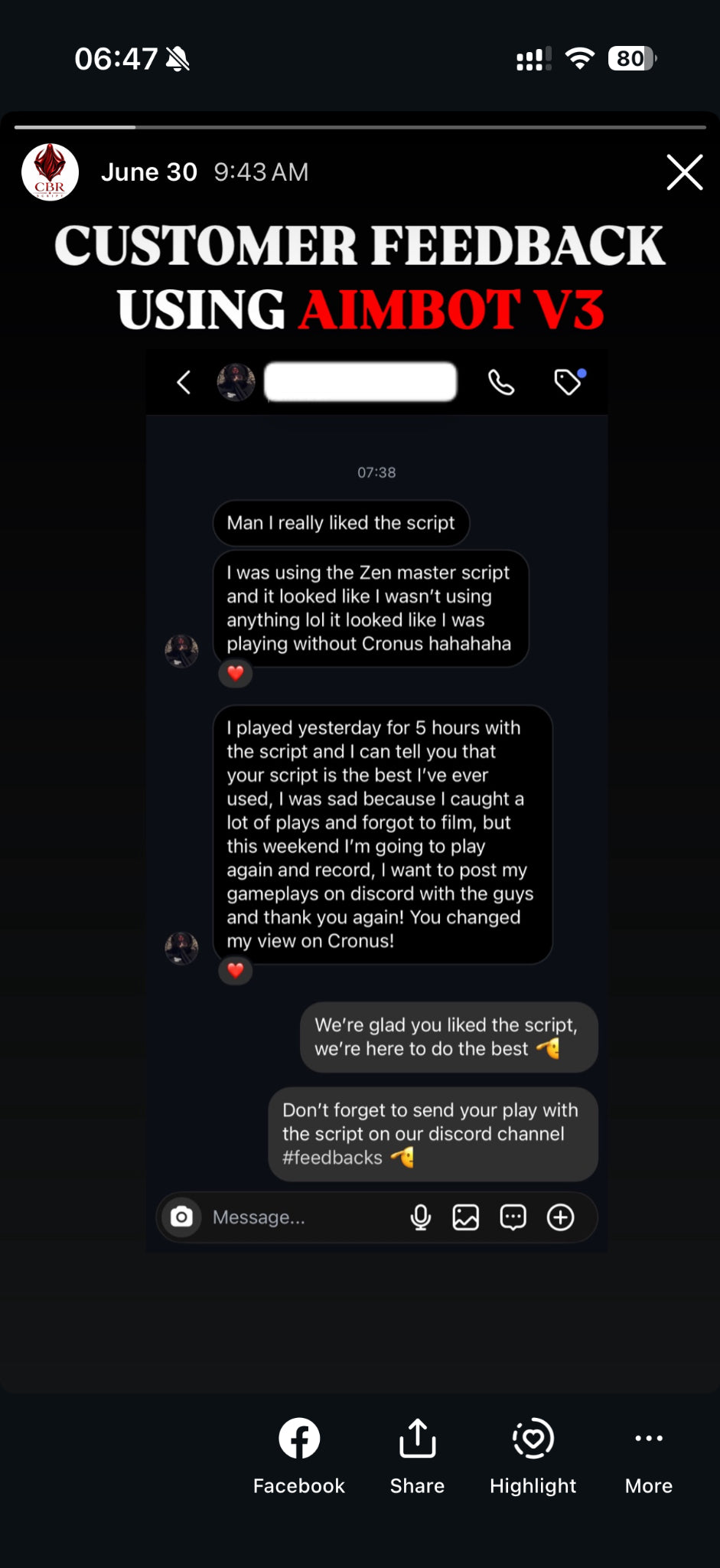 Original customer feedback message 35