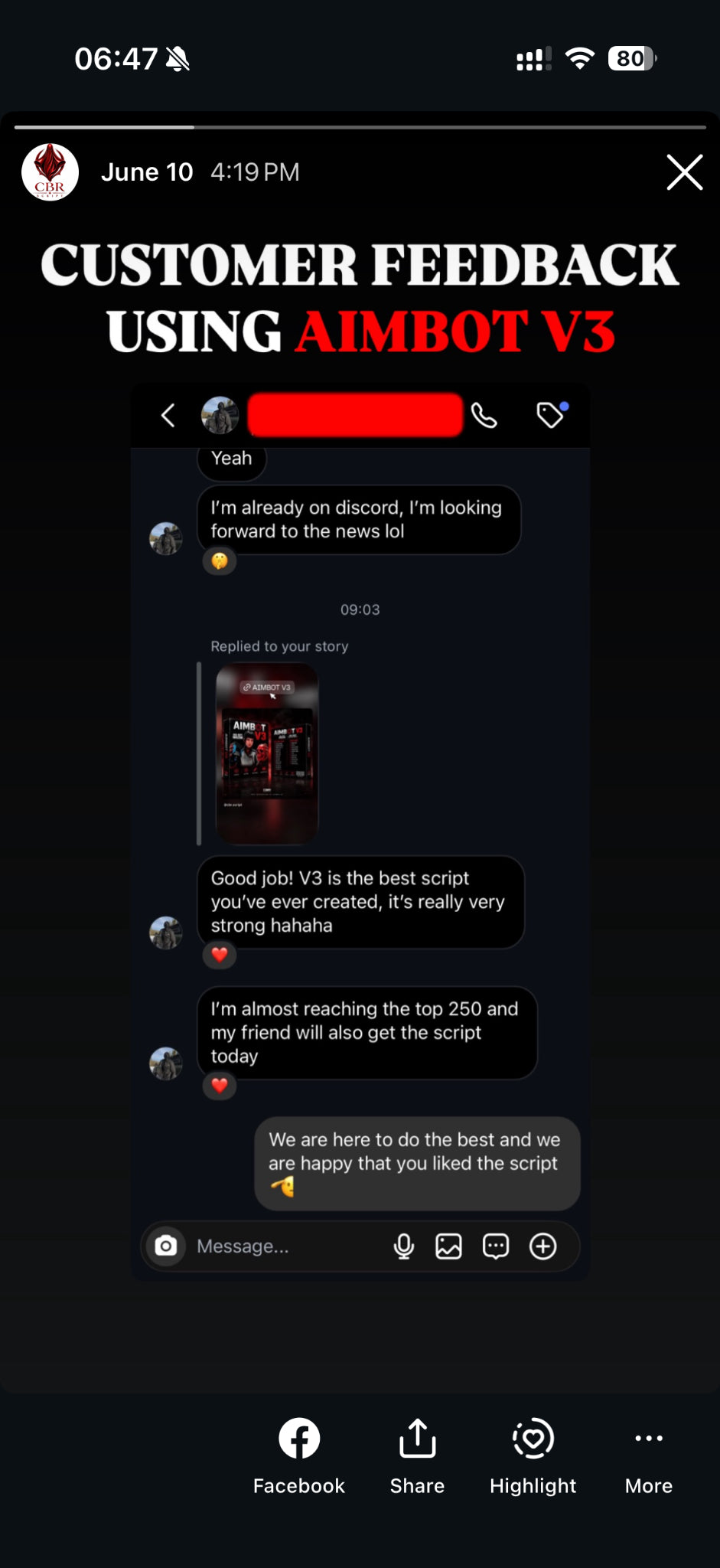 Original customer feedback message 32